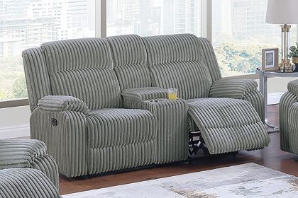Smoke Color Fur Like Corduroy 1pc Motion Loveseat Living Room Reclining Couch Plush Textured Seat