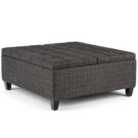 Harrison 36 inch Wide Coffee Table Storage Ottoman in Ebony Tweed Look Fabric
