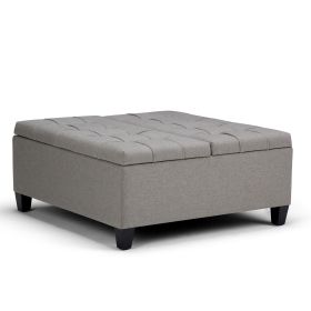 Harrison 36 inch Wide Coffee Table Storage Ottoman in Dove Grey Linen Look Fabric