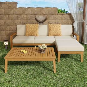 GRENADA L Shape 3pcs Acacia Sectional Patio Sofa Set (Color: as Pic)