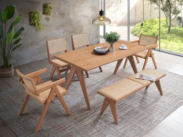 Valentina Rattan & Natural Finish 5PCs Patio/Outdoor Dining Set (No Bench Included) (Color: as Pic)